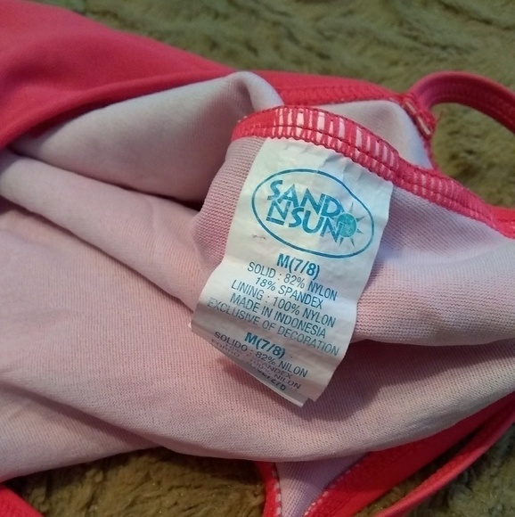 Sand N Sun Swimsuit Girls m 7/8 Pink Rhinestone 90s Y2k Vintage Hawaiian Beach - Picture 2 of 5